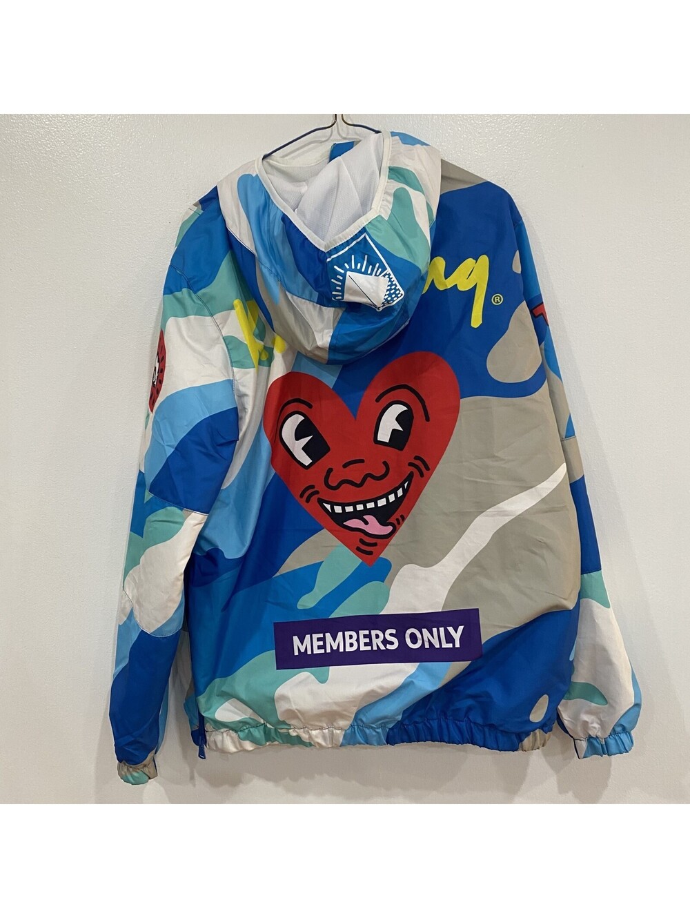Keith Haring x Members Only Mens Size M Hooded Windbreaker Jacket Half Zip